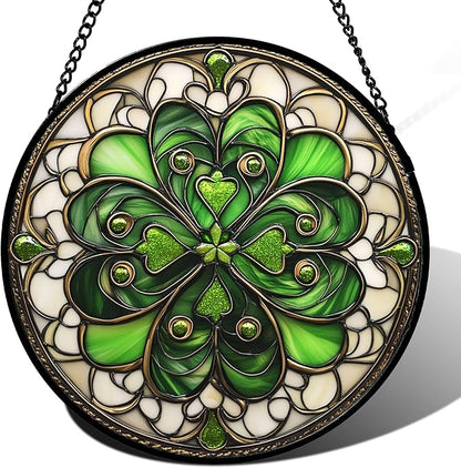 DASTOLL Stained Glass Window Hanging St. Ripak Festival Green Lucky Clover by DASTOLL