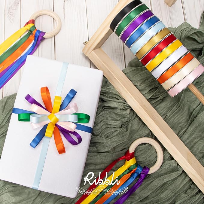 Ribbli Rainbow Satin Ribbon 3/8 Inch x 12 Rolls Total 60 Yards- Colorful Ribbon - Image 4