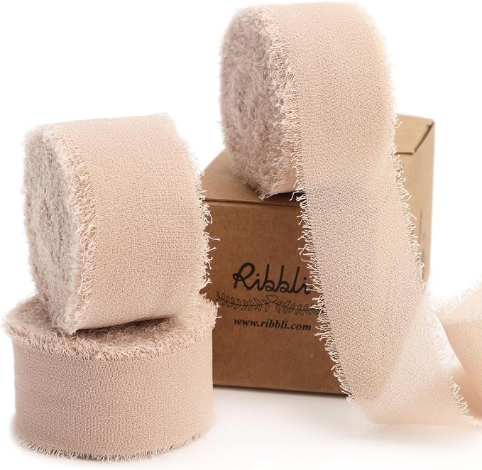 Ribbli Beige Ribbon 1 Inch x 3 Rolls Total 24 Yards Natural Handmade Fringe by Ribbli