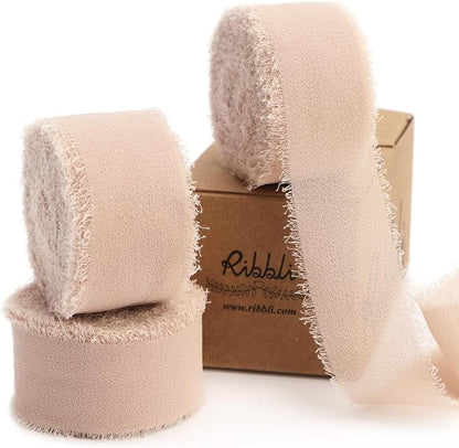 Ribbli Beige Ribbon 1 Inch x 3 Rolls Total 24 Yards Natural Handmade Fringe by Ribbli