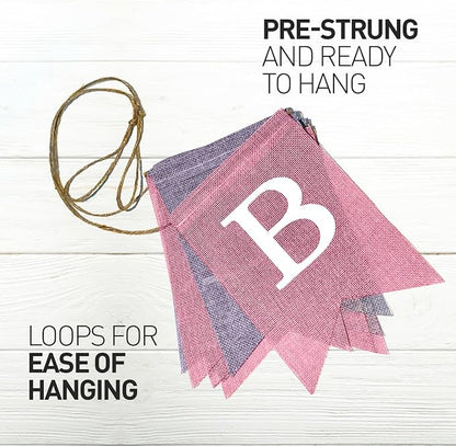 Pre-Strung Pink and Purple Happy Birthday Banner, No DIY Burlap Banner - Image 5