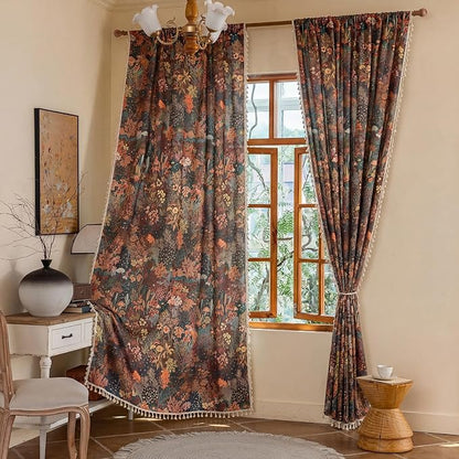 Floral Rod Pocket Semi Sheer 96 Inch Curtains 2 Panel Set - Image 2