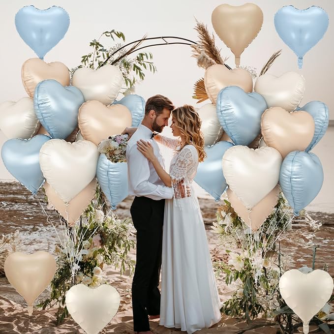 Blue Cream Heart Foil Balloons, 18Inch Macaron Apricot and White Helium Balloons - Image 4