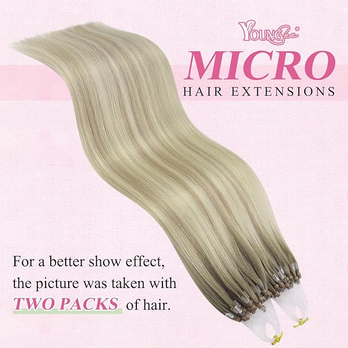 YoungSee Microbead Hair Extensions Ombre Blonde Micro Link Hair Extensions Ash Blonde Ombre Platinum Blond Bead Hair Extension Balayage Micro Loop Hair Extension Cold Fusion Remy Hair 18In 50s/50g