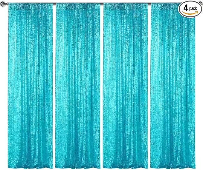 Sugargirl Turquoise Sequin Backdrop Curtain 4 Panels 2FTx8FT Glitter Turquoise by Sugargirl