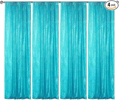 Sugargirl Turquoise Sequin Backdrop Curtain 4 Panels 2FTx8FT Glitter Turquoise by Sugargirl