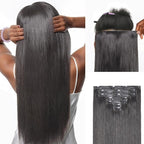 LUVME 0.59mm Zero Trace Invisible Clip in Hair Extensions, Silky Straight 2 Pack 7 Pcs 100g 20 Inch, 100% Real Human Hair Clip Ins, Multi Piece Silky Set for Custom Layering and Stylish Looks