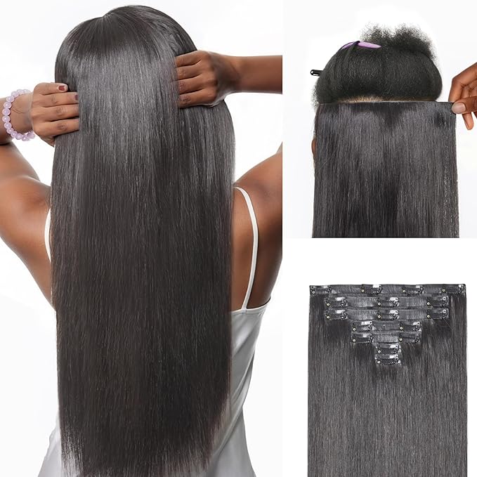 LUVME 0.59mm Zero Trace Invisible Clip in Hair Extensions, Silky Straight 6 Pcs 100g 22 Inch, 100% Real Human Hair Clip Ins, Zero Trace Wide Wefts and Lightweight Silky Volume for Office & Date Night