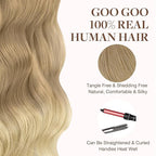 GOO GOO Tape in Hair Extensions Human Hair, O18G/22G(L) Golden Beige Blonde with Ash Highlights, 26inch 60g 20pcs, Skin Weft Seamless Invisible, Silky Straight with Thick Ends, Remy Human Hair