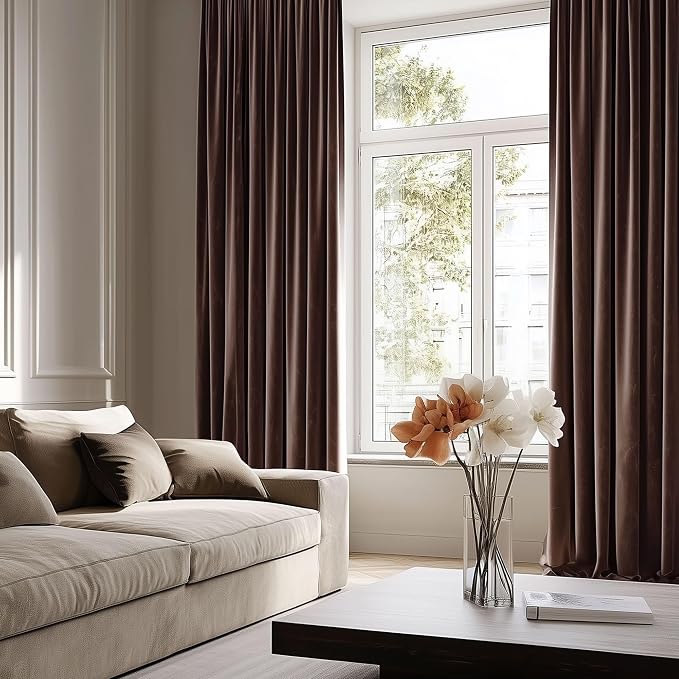 Beauoop Coffee Brown Velvet Curtains - Image 8