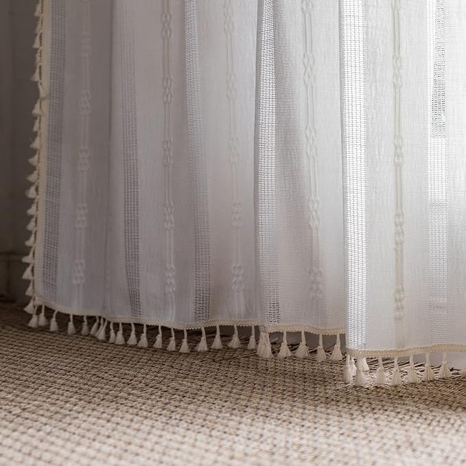 Boho Curtains Embroidery Linen Curtains 108 Inches Long 2 Pannels - Image 4