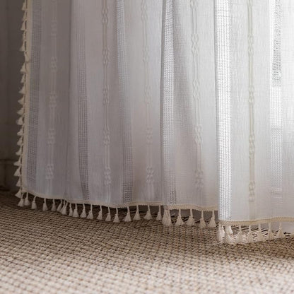 Boho Curtains Embroidery Linen Curtains 108 Inches Long 2 Pannels - Image 4