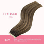 GOO GOO Tape in Hair Extensions Human Hair, 4D/14/5B Brunette Balayage, 14inch 100g 40pcs, Skin Weft Seamless Invisible, Silky Straight with Thick Ends, Remy Human Hair