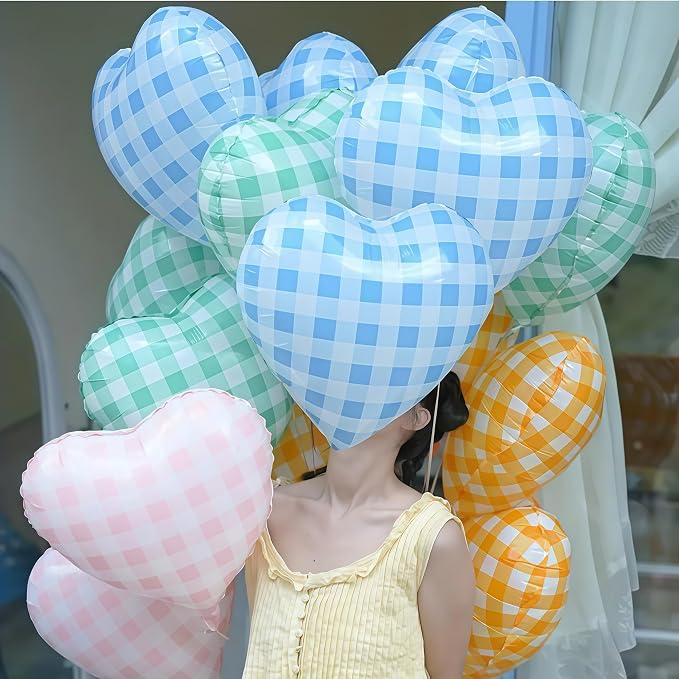 10pcs Pastel Color Checkered Foil Balloons, 18 Inch Pink Blue Red Green Yellow - Image 7
