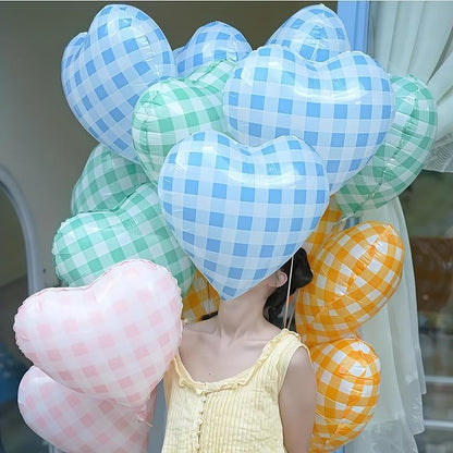10pcs Pastel Color Checkered Foil Balloons, 18 Inch Pink Blue Red Green Yellow - Image 7