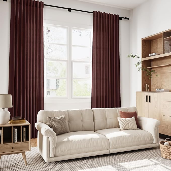 Reddish Brown Linen Blend Light Filtering Back Tab Curtains 96 Inches Long - Image 7