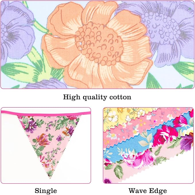 G2PLUS 39Ft Triangle Bunting Banner, Floral Cotton Pennant Banner, Tea Party - Image 3