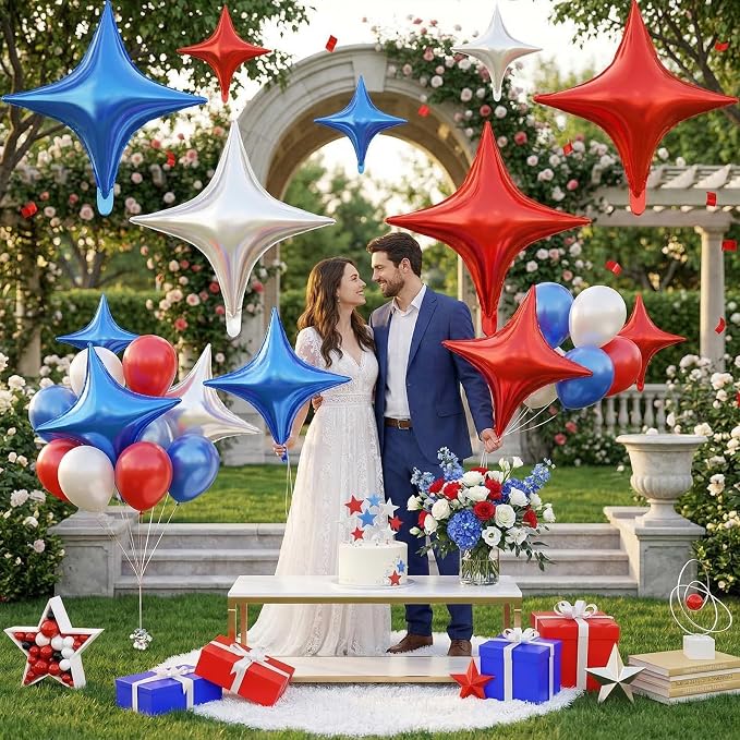 Blue Red Star Balloons, 26 Inch and 10 Inch Red Blue Stars Shaped Balloon - Image 7