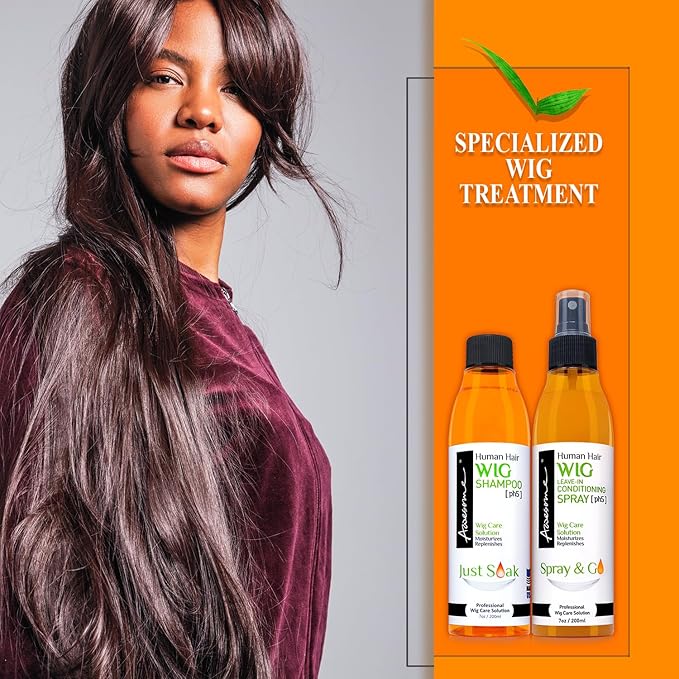 Awesome Human Hair Wig Shampoo, pH5, Just Soak, Wig Care, Adds Body & Volume, Freshness Feeling, 7 fl oz(1 set of 2)