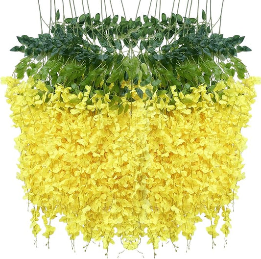 Artificial Wisteria Hanging Flowers-Fake Wisteria Flower Garland Silk Vines by WONICE