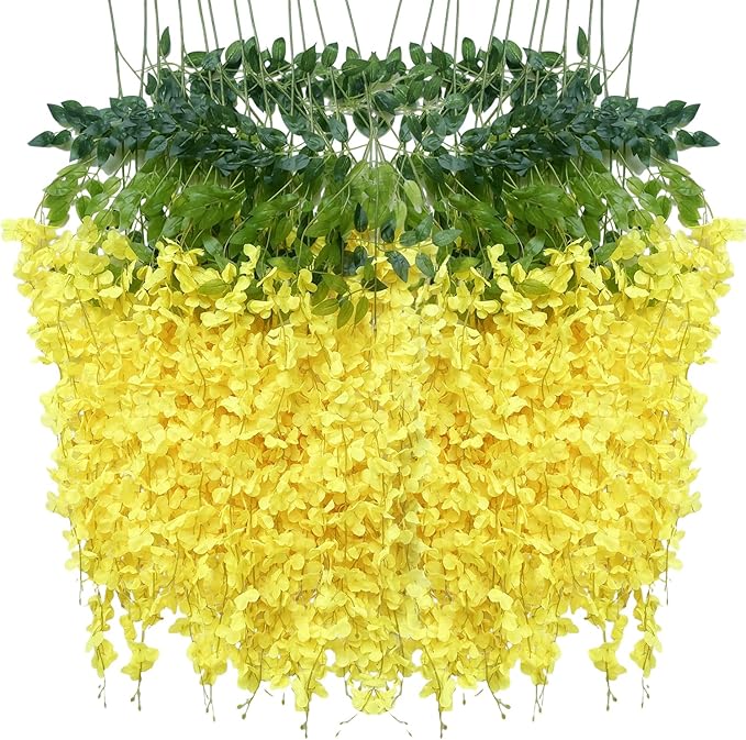 Artificial Wisteria Hanging Flowers Fake Wisteria Flower Garland Silk Vines by WONICE