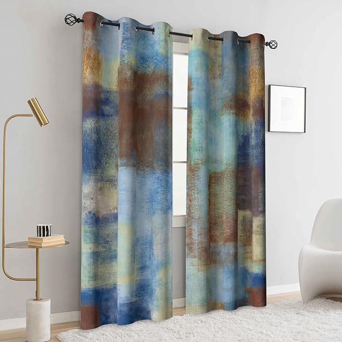 Asuexpect Abstract Curtains 2 Panels Abstract Rust Curtain Room Darkening - Image 4