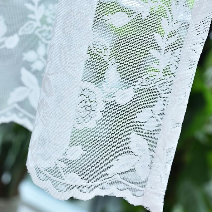 FINECITY White Lace Valance for Kitchen Window W52 x L18 Inch 1 Panel | Rod - Image 8