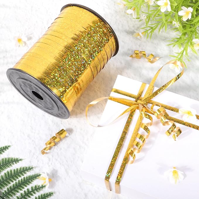 500 Yards Laser Gold Curling Ribbon, 1/5 Inch Wide Shining Metallic Ribbons - Image 4