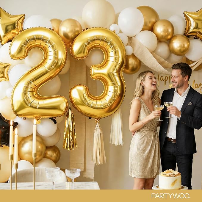PartyWoo Number Balloons 40 Inch Gold Number 3 Kit 25pcs - Image 4