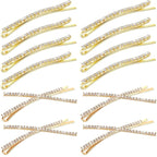 12 Pieces Rhinestone Bobby Pins Decorative Fancy Crystal Hair Clips Shiny Metal X Shaped Barrettes Bling Diamond Wedding Bridal Shower Hair Accessories for Women Ladies Girls (Gold)