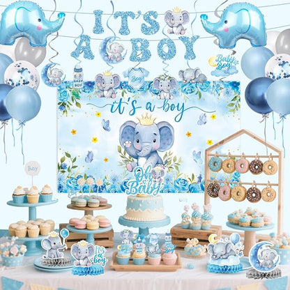 Elephant Baby Shower Decorations Banner, It's a Boy Backdrop, Foil & Latex - Image 5