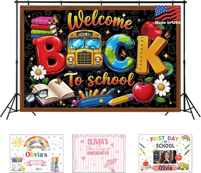 Custom Back to School Backdrop, Personalized First Day of School Photography by Acoweno