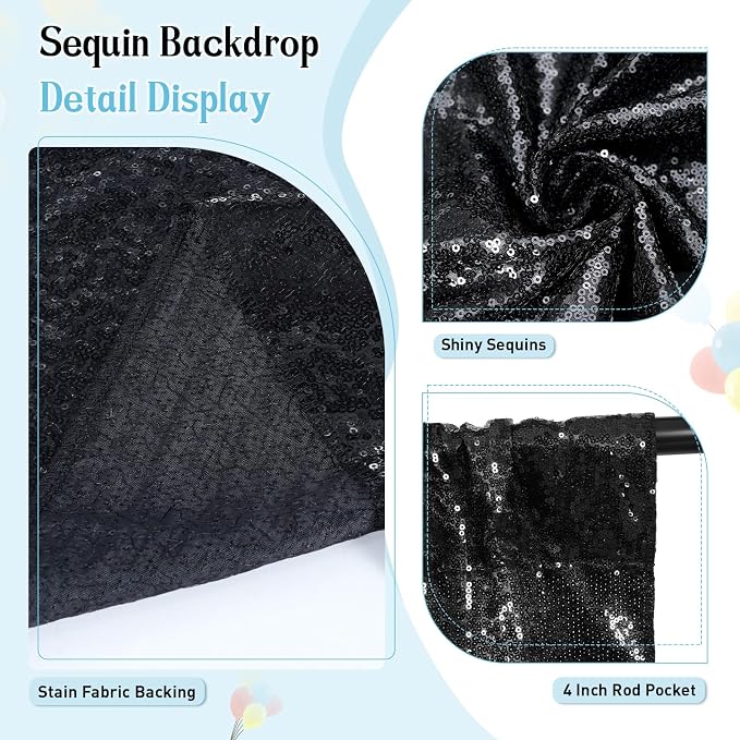 SquarePie 6x8ft Black Sequin Backdrop, High Density Non-Transparent Glitter - Image 5