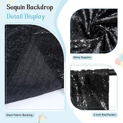 SquarePie 6x6ft Black Sequin Backdrop, High Density Non-Transparent Glitter - Image 6