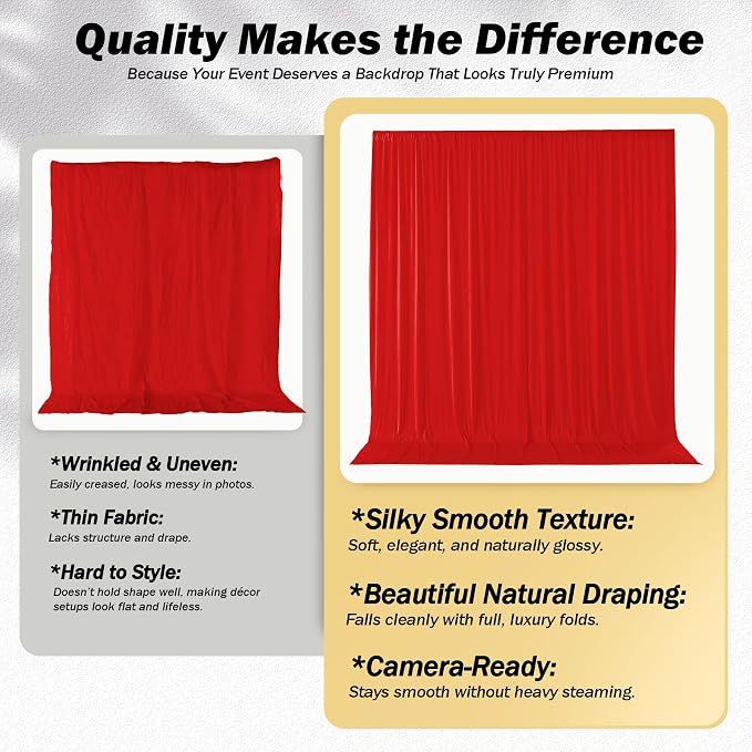 10ft×12ft Red Backdrop Curtain for Wedding Parties, 2 Panels Wrinkle Free - Image 4