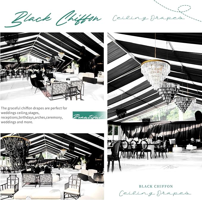 4 Panels Black Ceiling Drapes for Wedding 5ftx30ft Arch Draping Fabric Sheer - Image 6