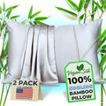 Pillow Cases - 100% Viscose Derived from Bamboo - Cooling Pillowcase - Queen Size, Gray, Set of 2 Zippered - for Hot Sleepers - Soft Pillow Covers - by Vegan Silk