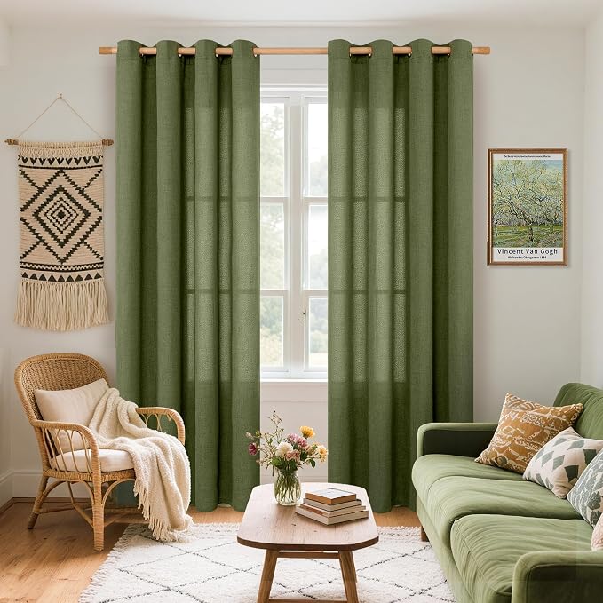 YoungsTex Olive Linen Curtains 80 Inch Length - Image 2