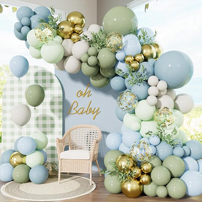 Blue Green Balloon Garland Arch Kit, Sand White Balloons by Adeyoo