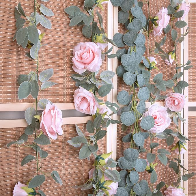 TELDRASSIL 4Pcs Artificial Rose Vine Fake Flower Garland Fake Silk Rose Hanging - Image 5