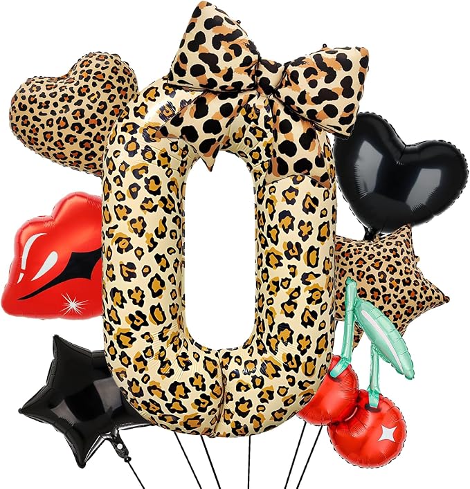 Leopard Print Bow Balloons Birthday Decorations 40Inch Cheetah Number 0 Foil by Unknown