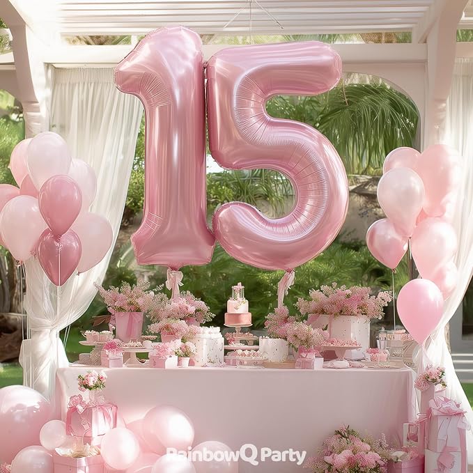 RainbowQ Pink 15 Balloon Number 40 Inch 0-40 Foil Large Balloons | Big Mylar 15 - Image 4