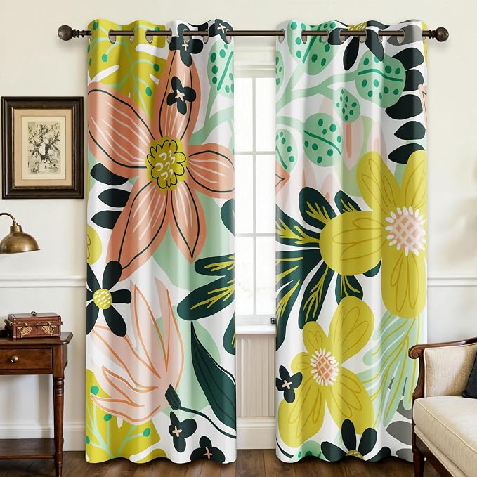 Tyrot Boho Floral 100% Blackout Curtains fo Bedroom 84 inch Long 2 Panels by TyrotHomeDecor
