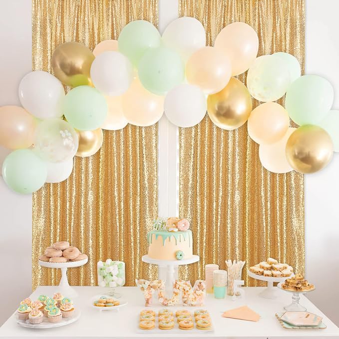 Gold Sequin Backdrop Curtains Party Photo Glitter Drapes 2 Pcs 2FTx8FT | - Image 7