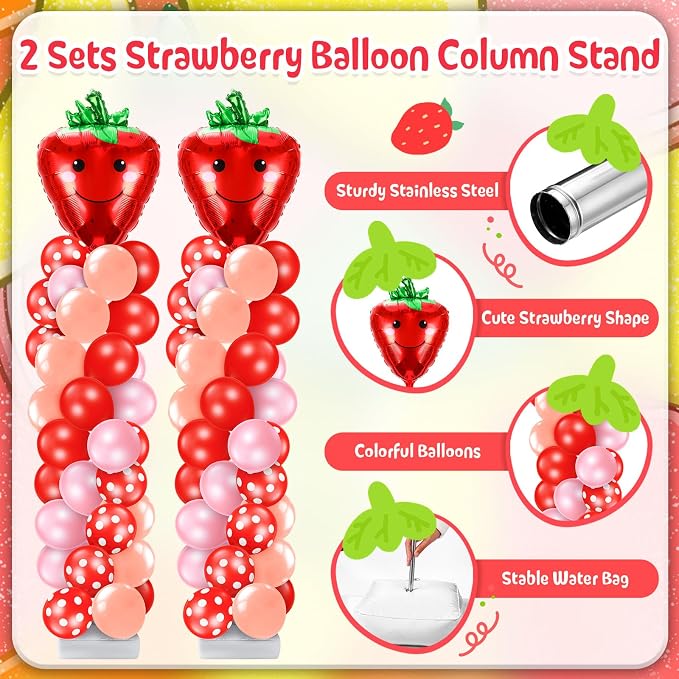 Kasyat 2 Set Strawberry Party Balloon Column Stand Kit Strawberry Red and Pink - Image 3