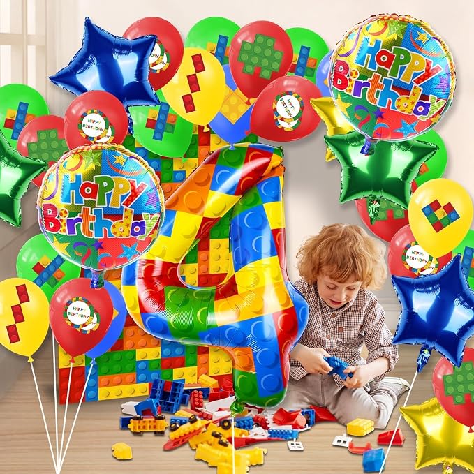 40 Inch Building Block Number Balloon Colorful Block Foil Balloons Block Themed - Image 6