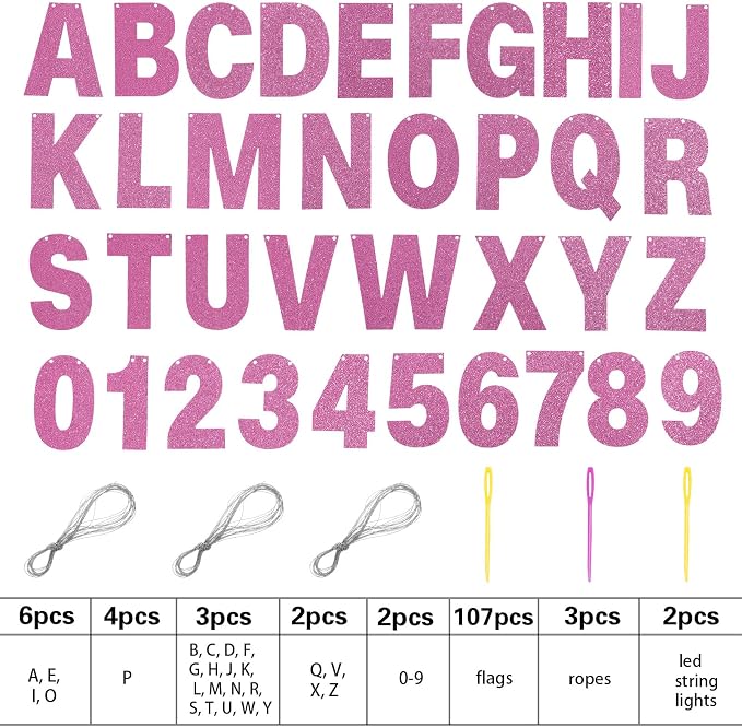 TaoBary 112 Pcs DIY Letter Kit Glitter Customizable Banner Letters Include 107 - Image 2
