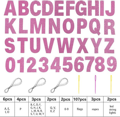 TaoBary 112 Pcs DIY Letter Kit Glitter Customizable Banner Letters Include 107 - Image 2
