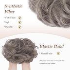FESHFEN Messy Bun Hair Piece - Large Elastic Wavy Curly Hair Bun Scrunchies Ponytail Extensions Synthetic Chignon Hairpieces for Women, Salt and Pepper 1.94oz