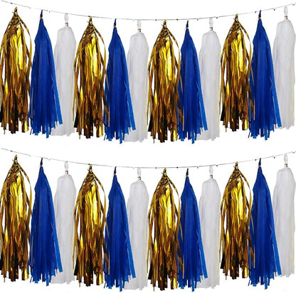 We Moment Navy Blue Gold White Tassel Garland Banner Paper Tassels by We+Moment